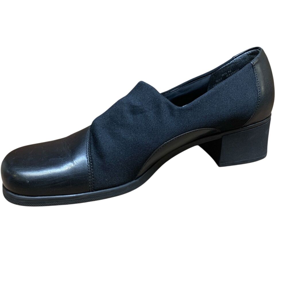 Naturalizer Women's Pumps 8.5 N Black Blue Leather Chunky Heel Stretch Shoes